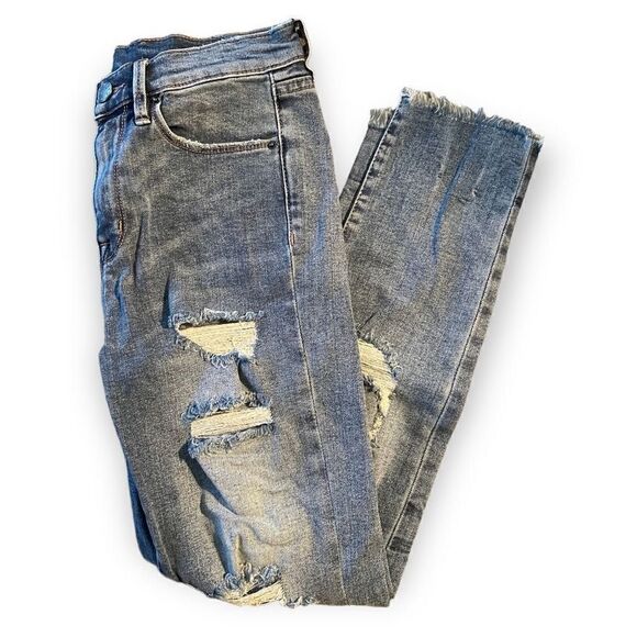 CROP HIGH RISE DISTRESSED SKINNY JEANS - Picture 4 of 14